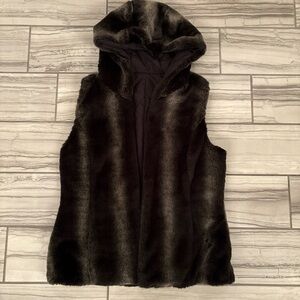 Elegant Super Soft Black Faux Fur Hooded Vest